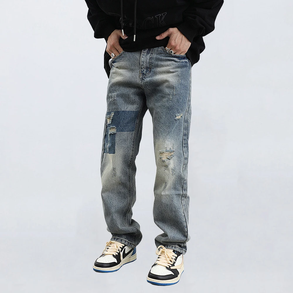 Men's Baggy Ripped Jeans Retro Loose Fit Hip Hop Streetwear Y2K Jeans Brand Pants Mens Jeans Baggy Jeans Denim