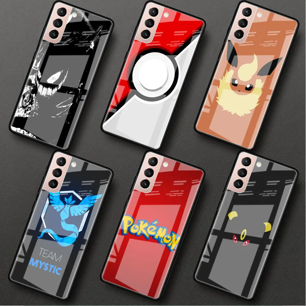 

Cartoon Anime Pokemon Glass Case For Samsung Galaxy S22 S20 FE S21 5G S10 S9 Plus Note 10 20 Lite Tempered Phone Cover