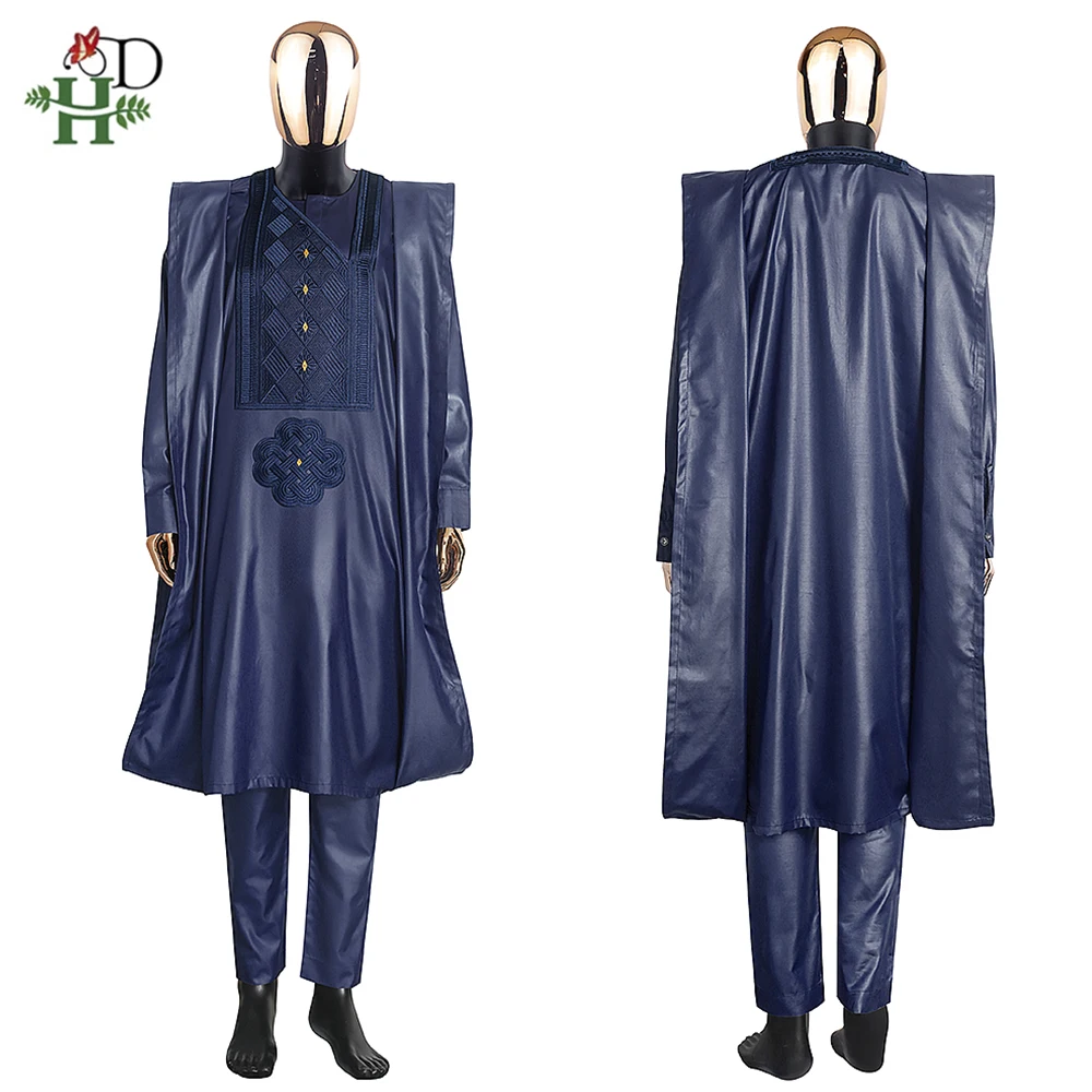 H&ampD Men's African Clothing Embroidered Dashiki Traditional Robe Long Sleeve Shirt Pants Set Wedding Dress Rich Bazin Original - купить