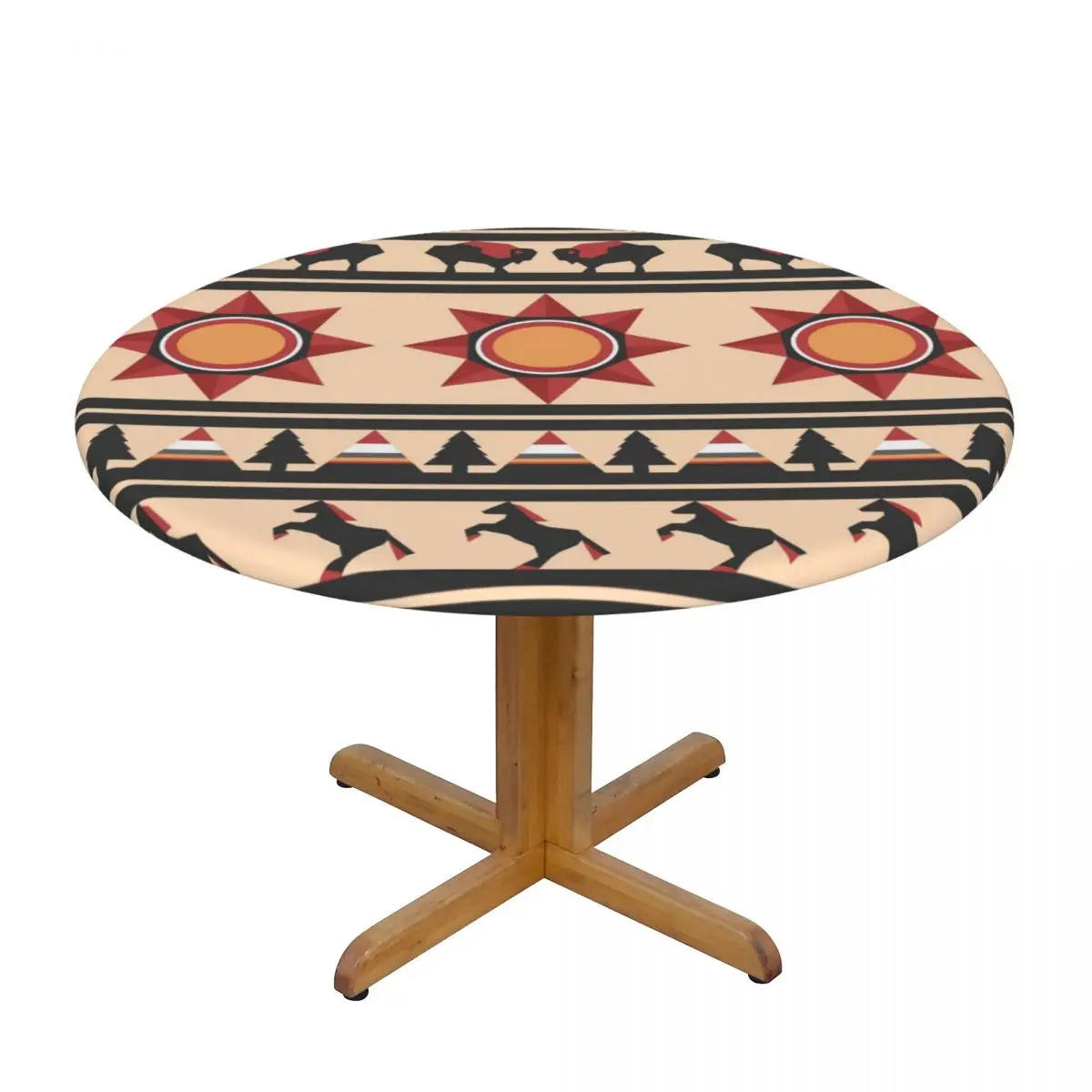 

Modern Round Table Cover Stretch Tablecloths Buffaloes And Horses Home Decorative Table Cloth