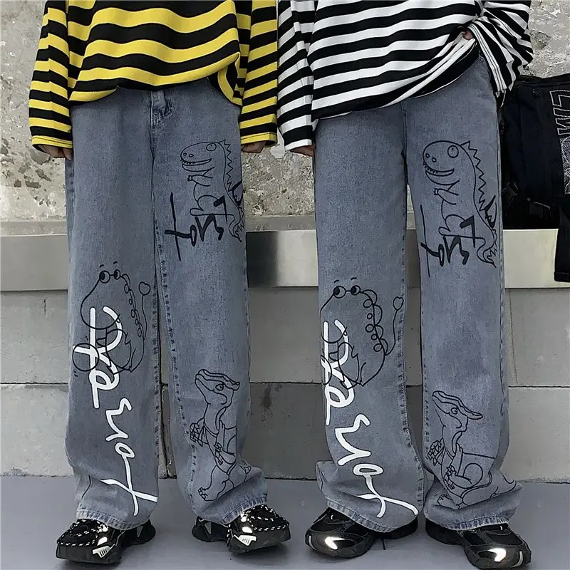 Summer y2k men's jeans micro flare wide leg pants retro graffiti straight leg pants cartoon sloppy pants designer overalls jeans