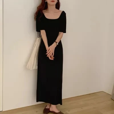 

Женское винтажное платье с коротким рукавом, квадратным вырезом и открытой спиной