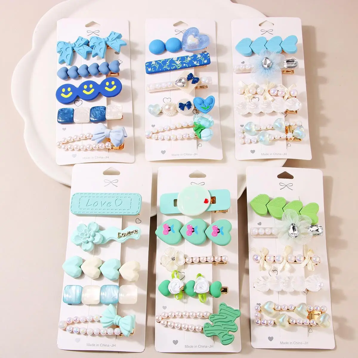Korean Acrylic Heart Flower Women Girls Hair Clips Barrettes Sets Headwear Jewelry