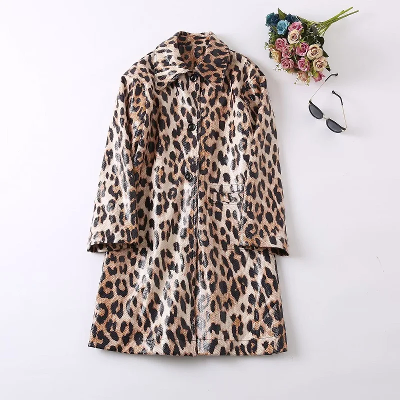 

Женское однобортное пальто с леопардовым принтом, с отложным воротником