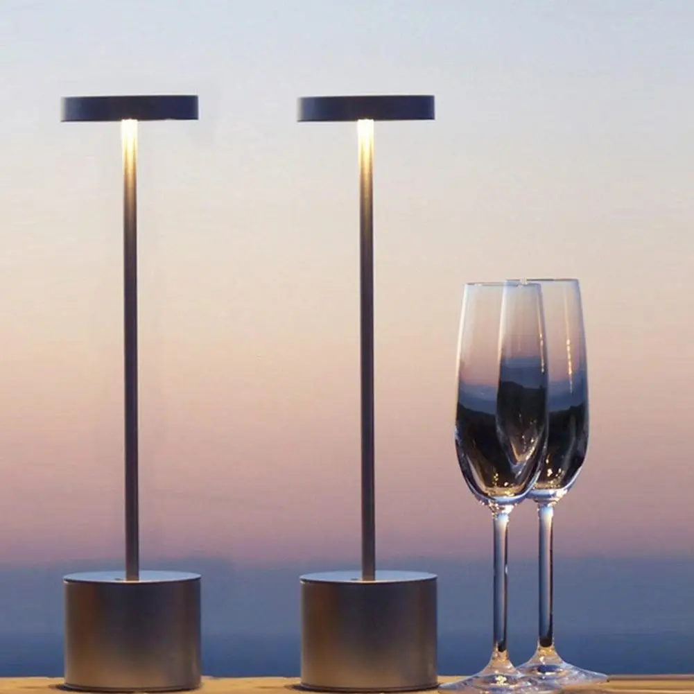 

Portable Modern Aluminium Led Three-color Dimmable Restaurant Cordless Table Lamp With Usb Rechargeable Battery For Hotel Bar
