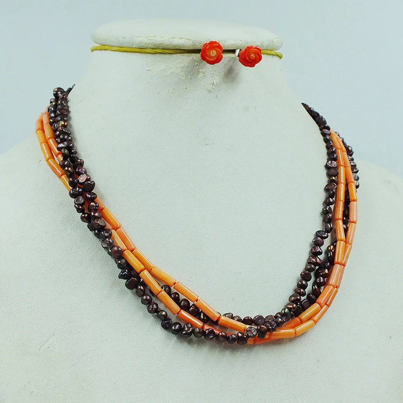 Абсолютно красиво. Ожерелье и серьги из натурального коралла/3 мм в стиле барокко