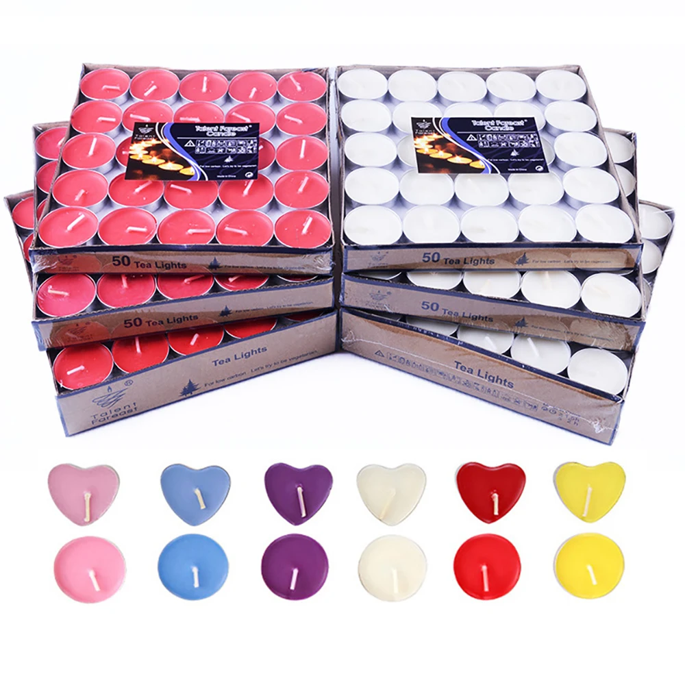 

50Pcs/Set Tealight Candles For Birthday Wedding Party Candlelight Dinners Smokeless Romantic Home Decor Wax Tea Candles