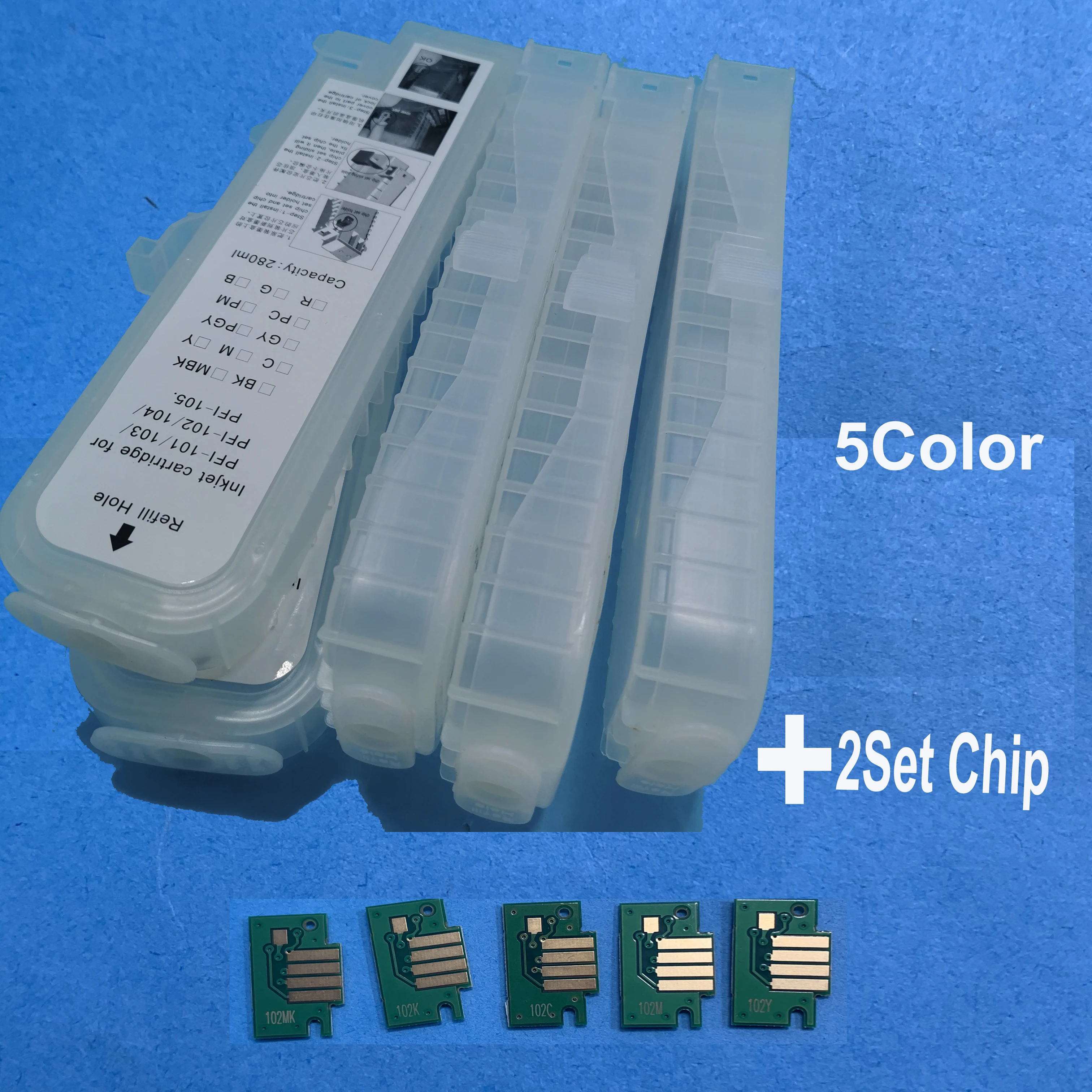 

YOTAT 5Color PFI-102 refill cartridge PFI102 for canon iPF760 iPF500 iPF600 iPF700 IPF750 printer with single use chip