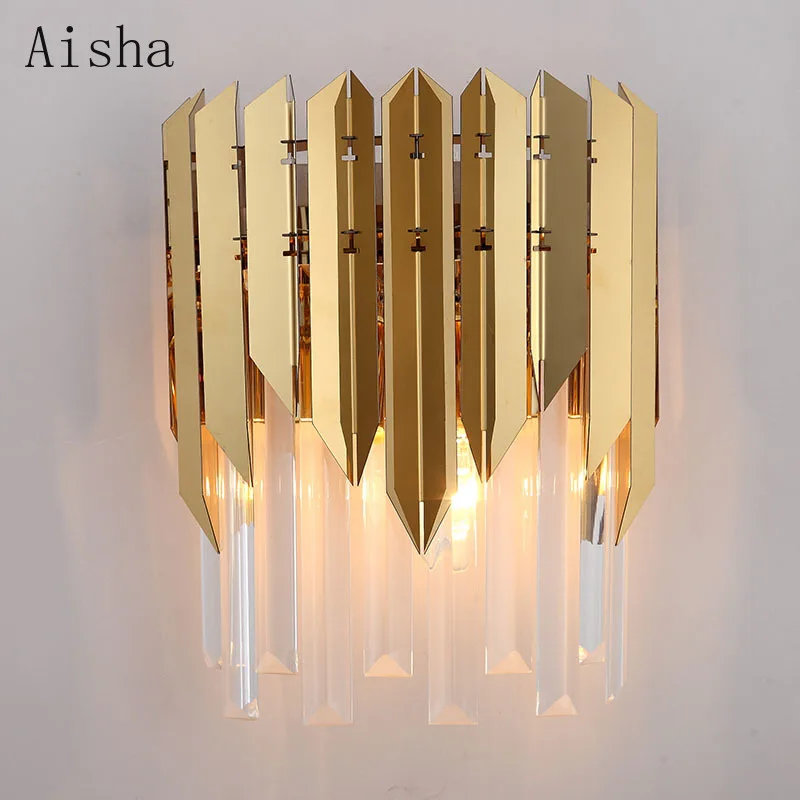 

Postmodern Luxury Crystal Wall Lamp Simple Golden Home Wall Sconce Decoration Bedroom Bedside Balcony Aisle Stairs Corridor