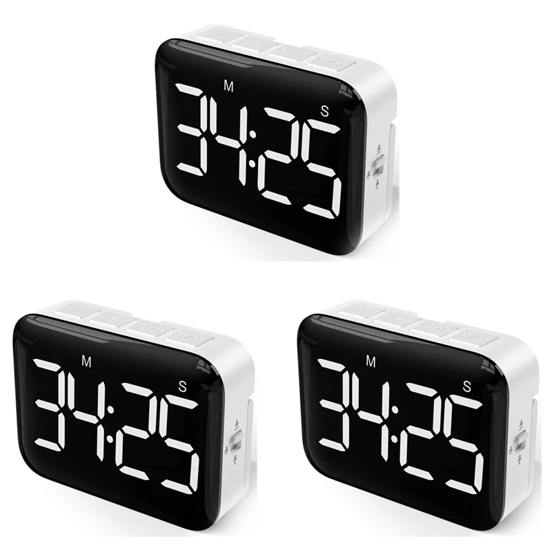 

3X Digital Kitchen Timer - Magnetic Countdown Count Up Timer With Large LED Display Loud Volume For Cooking And For Kids