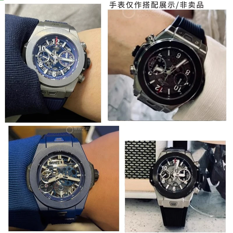 Силиконовый резиновый ремешок для часов Hublot BIG BANG series 26*19 мм полосатый черный