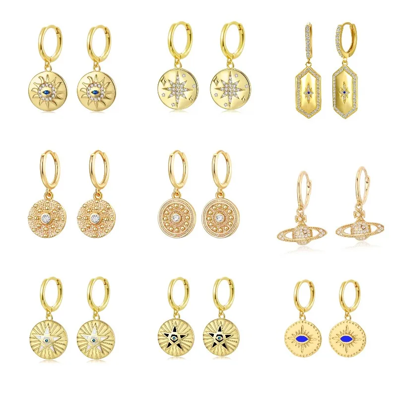 Маленькие серьги-кольца с подвеской сглаза | Украшения и аксессуары