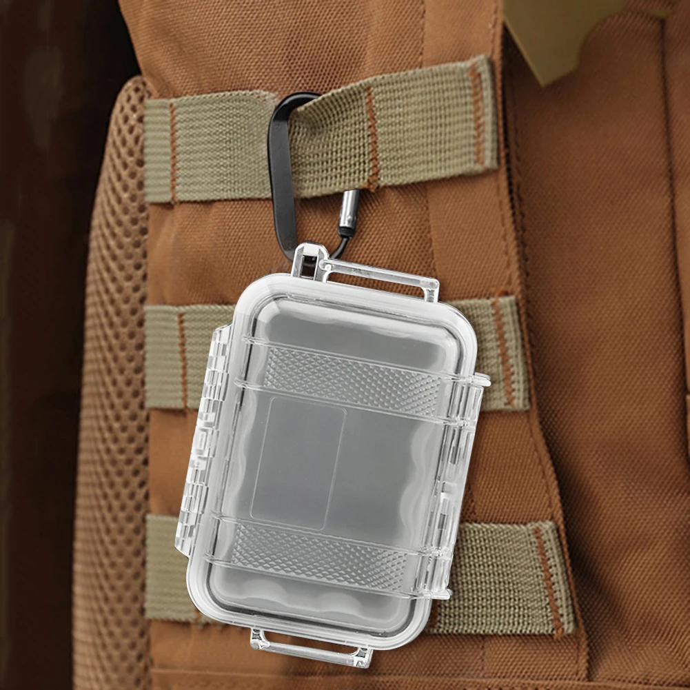 

Clear Carabiner Hook Box Holder Shockproof Mini Small PC EDC Flashlight Micro Gear Case Hanging Backpack Belt for Climbing