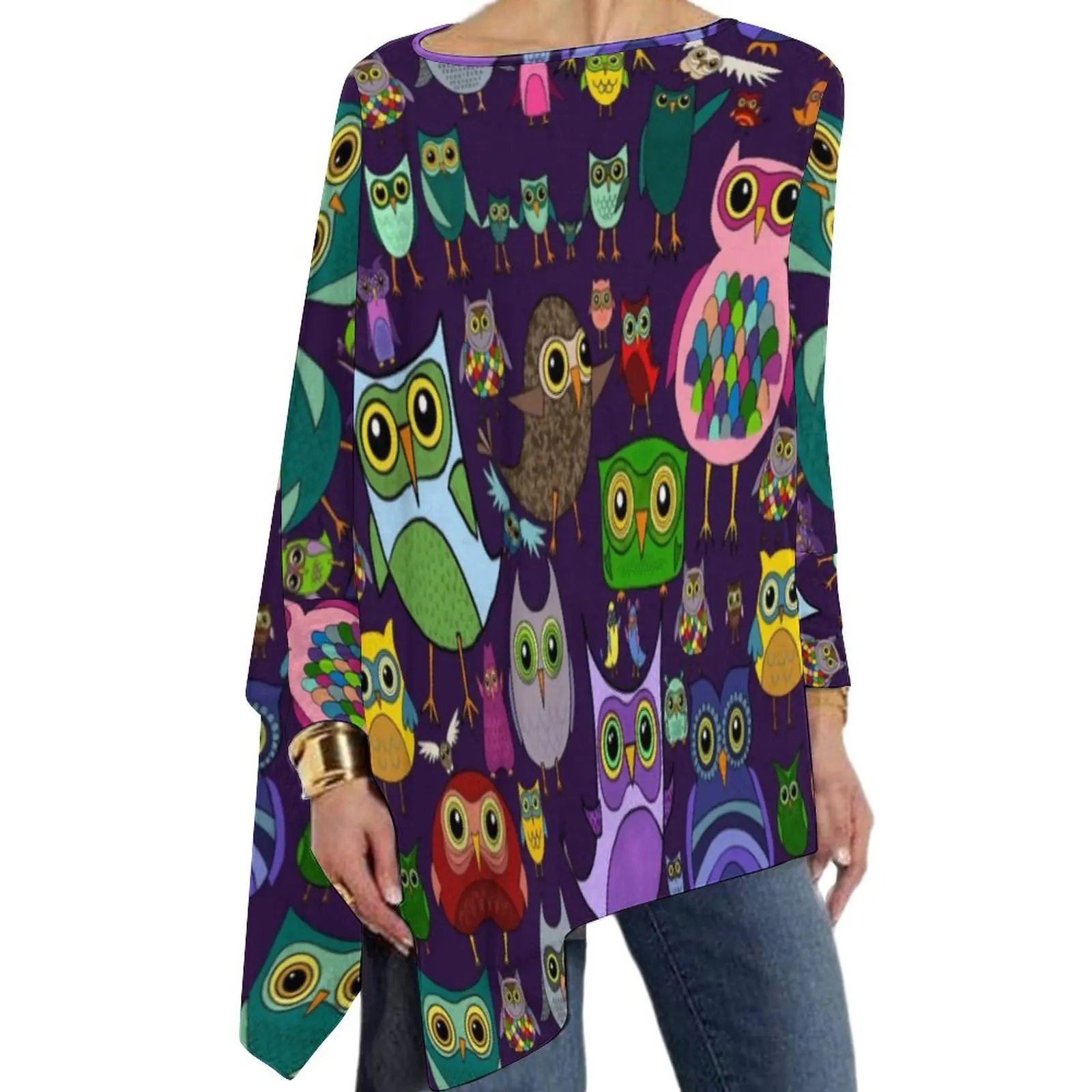 

Colourful Owls T-Shirt Cute Owl Meme Aesthetic Long Sleeve T-Shirts Street Wear Oversize Tee Shirt Womens Graphic Clothes Gift