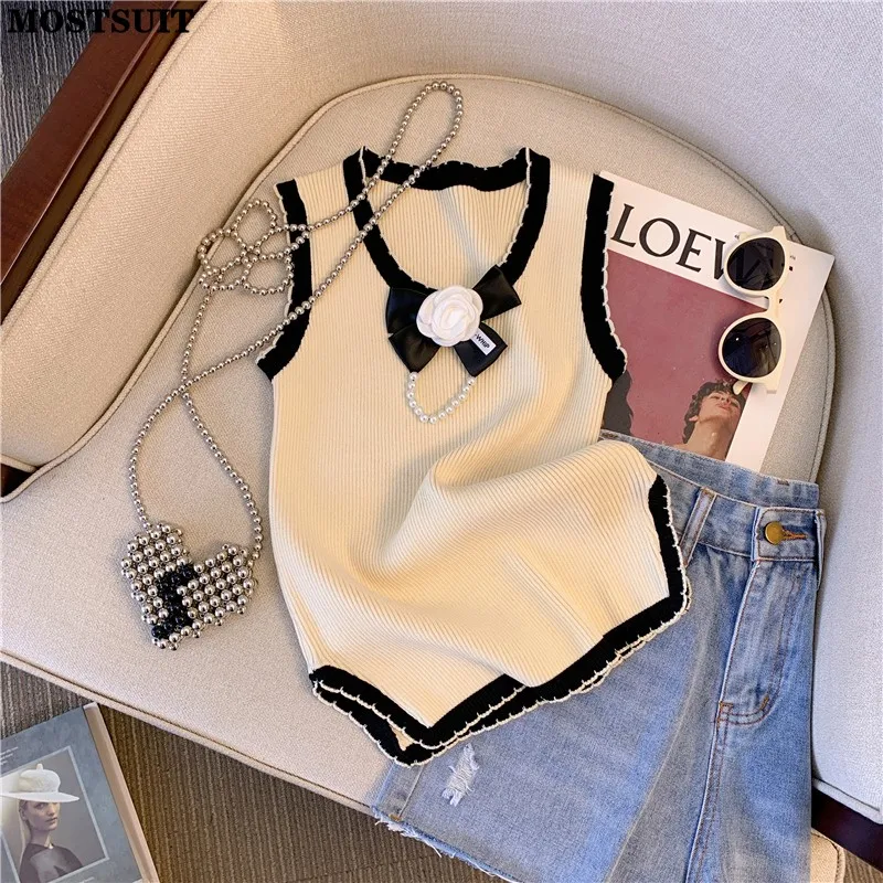 

Женский трикотажный топ без рукавов, с круглым вырезом