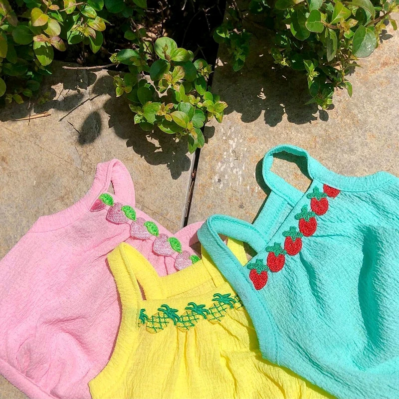 

Fruit Embroidery Dog Clothes Puppy Summer Sling Pet Teddy Cool Clothes Small Puppies Thin Bottoming Shirts Pet Products
