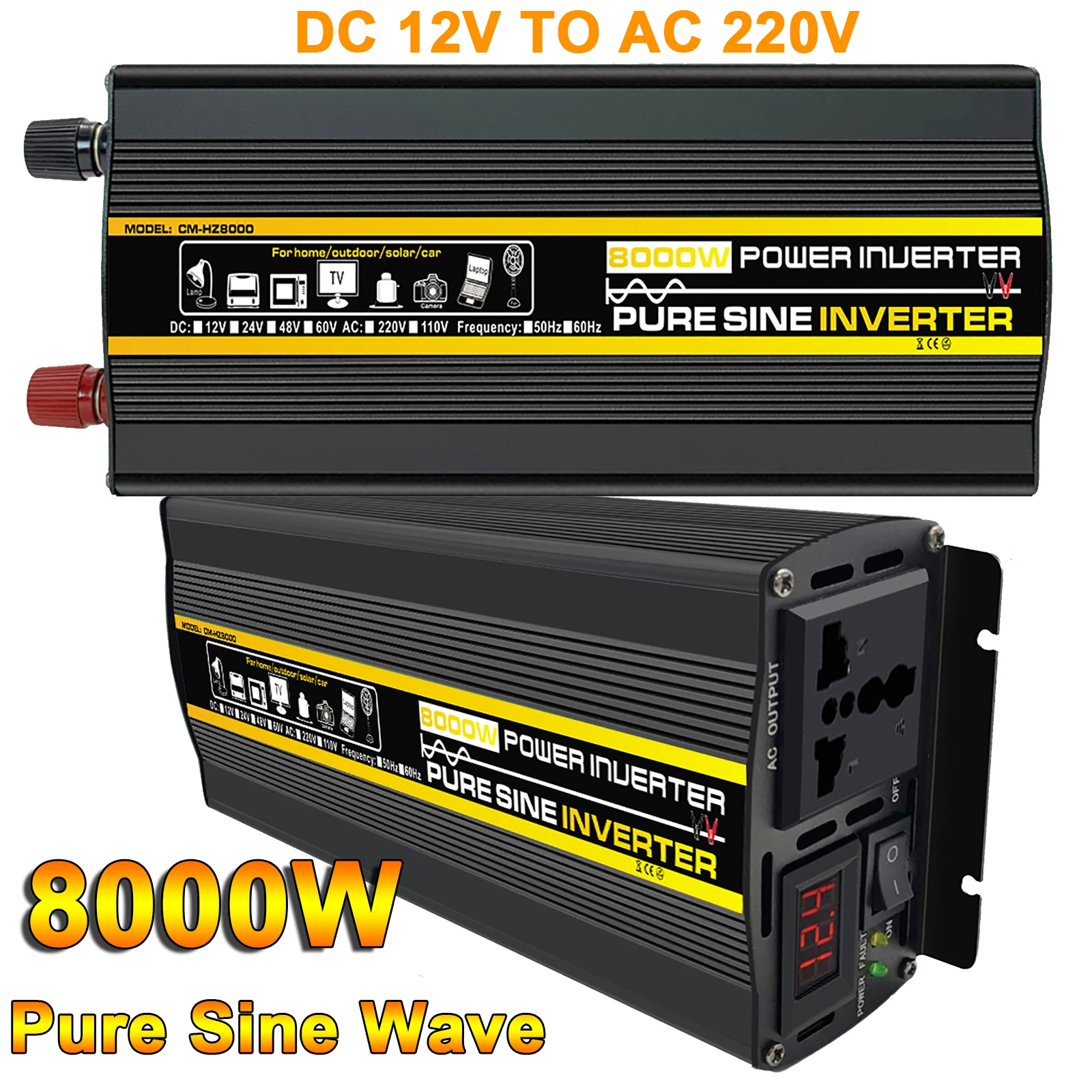 6000W 8000W Pure Sine Wave Inverter Car Inverter Power Inverter DC12V To AC 220V Socket Converter for Car Home Outdoor