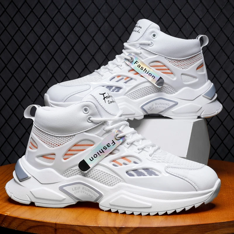 Men's High-top Sneakers Mesh Comfortable Breathable Casual Trend Sport Shoes Fashion Outdoor Lightweight Anti Skid Male Sneakers