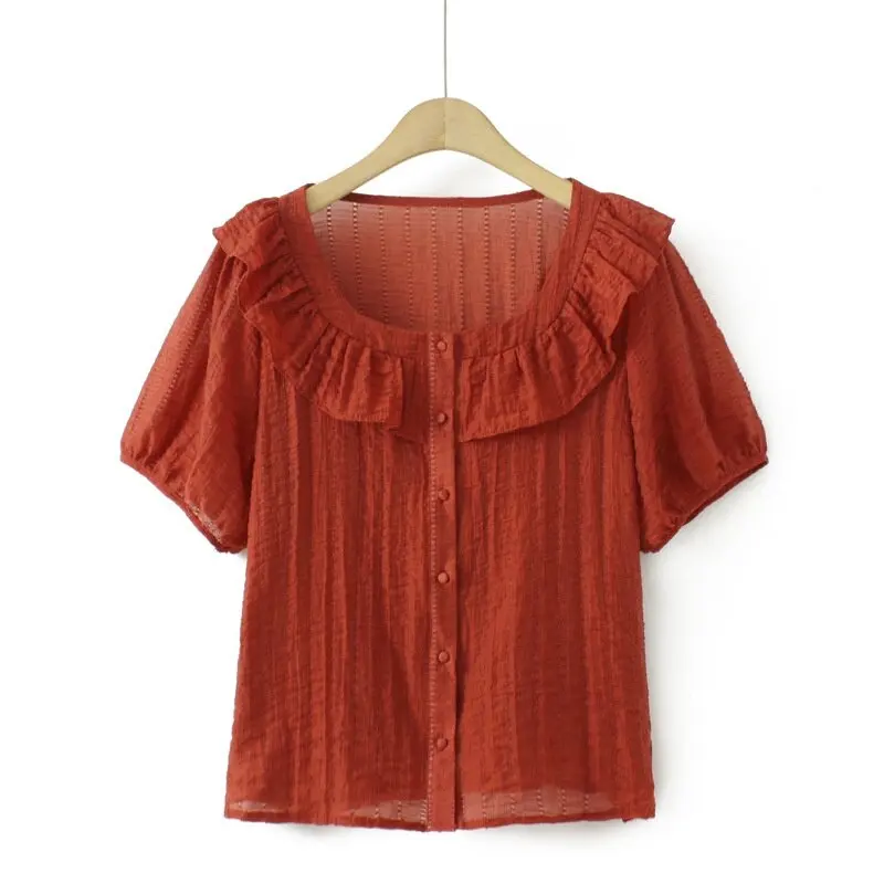 

Plus Size XL-4XL Women's Short Sleeve Button Up Summer Shirts Oversized Solid Color Elegant Female Tops