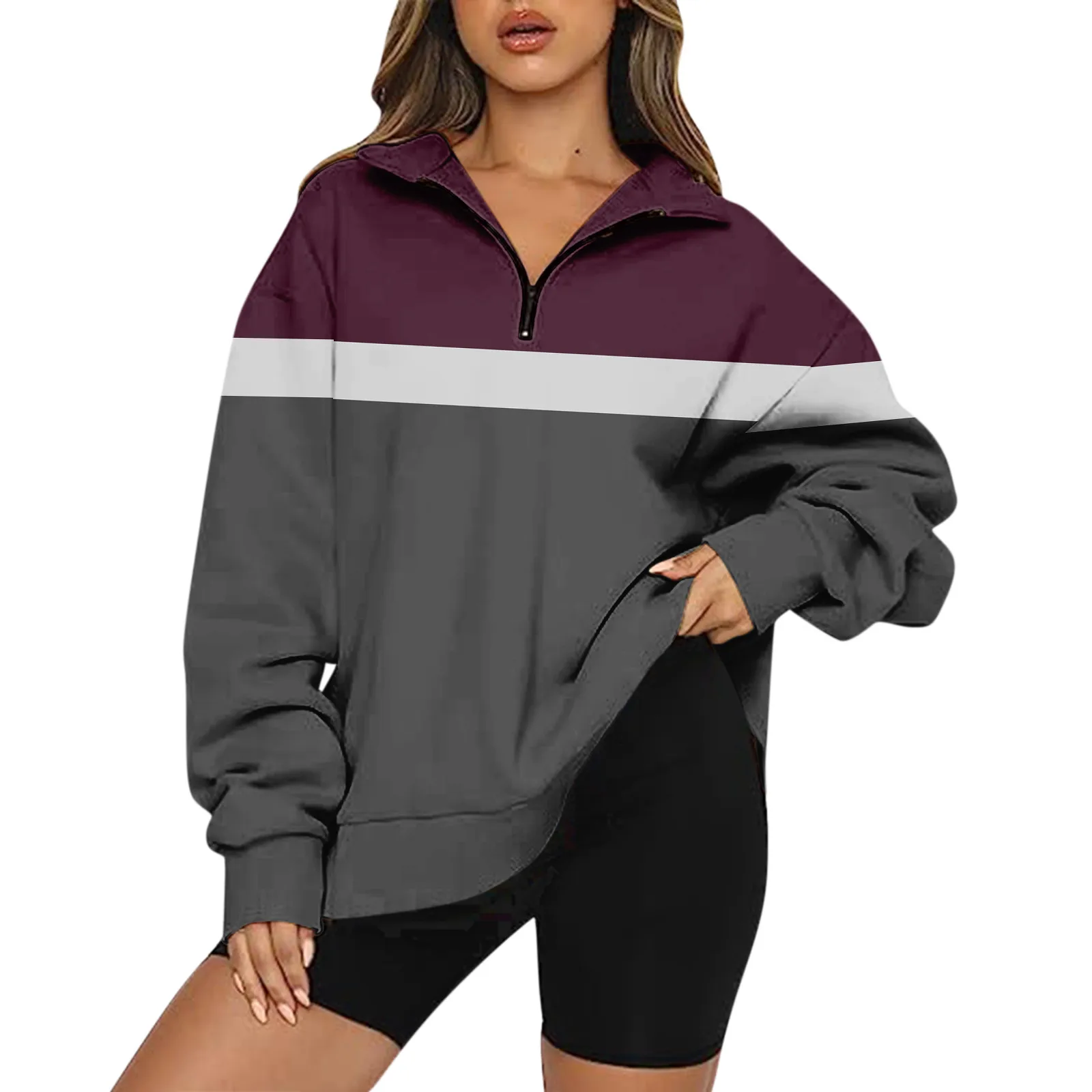 

Autumn Half Zipper Sweatshirt Women Korean Fashion Casual Loose Hoodies Female Pullovers Streetwear Tops Ropa De Mujer