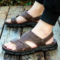 mens summer new leather sandals mens casual beach shoes non slip slippers two sandals men sandals leather men sandal shoes