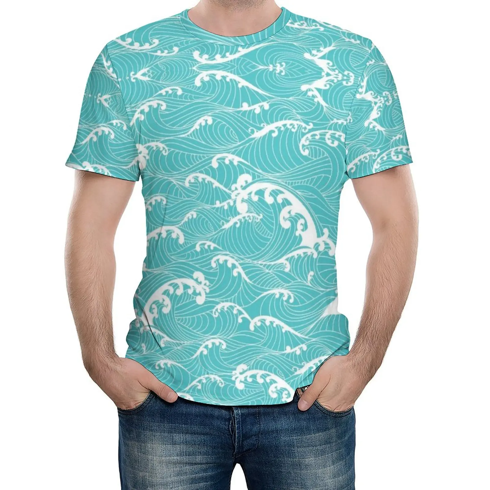 

Graphic Ocean Waves Stripes Pattern Seamless Hand Drawn Asian Style.jpg Tshirt High Quality Fitness Eur Size
