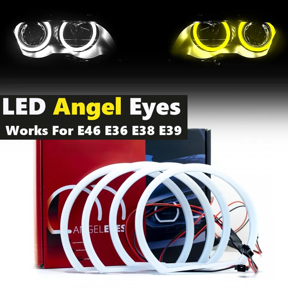 4x Car-styling Dual color White Yellow LED Halo Rings Cotton Light For BMW E36 E38 E39 E46 2D Coupe LED SMD Angel Eyes Kit Lamps