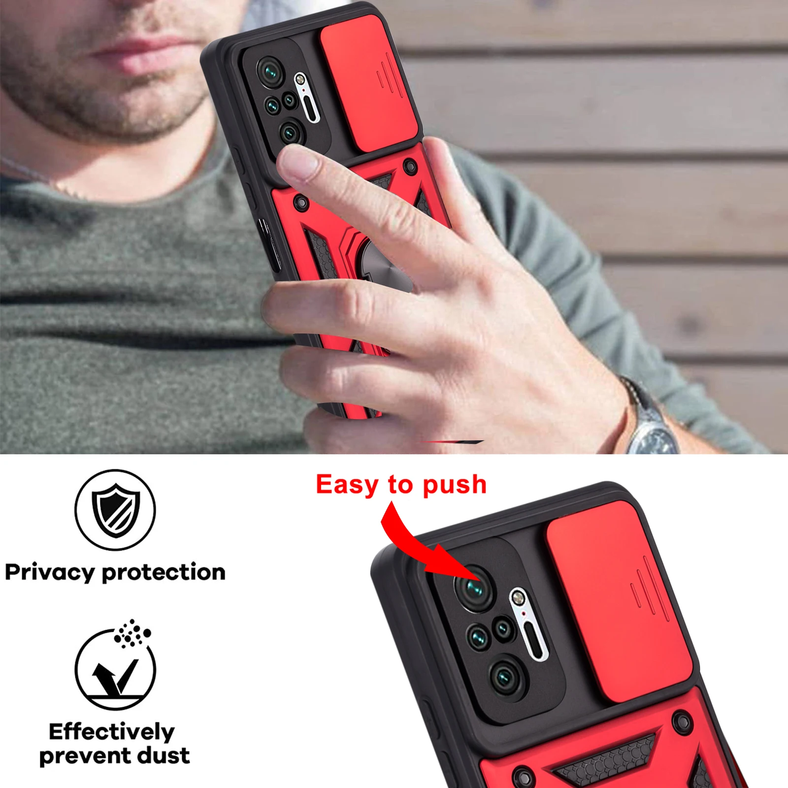 Protection Fashion Shockproof Phone Case For Xiaomi Redmi Note 10 10S Pro Max 5G Rugged Armor Car Magnetic Ring Kickstand Cover |