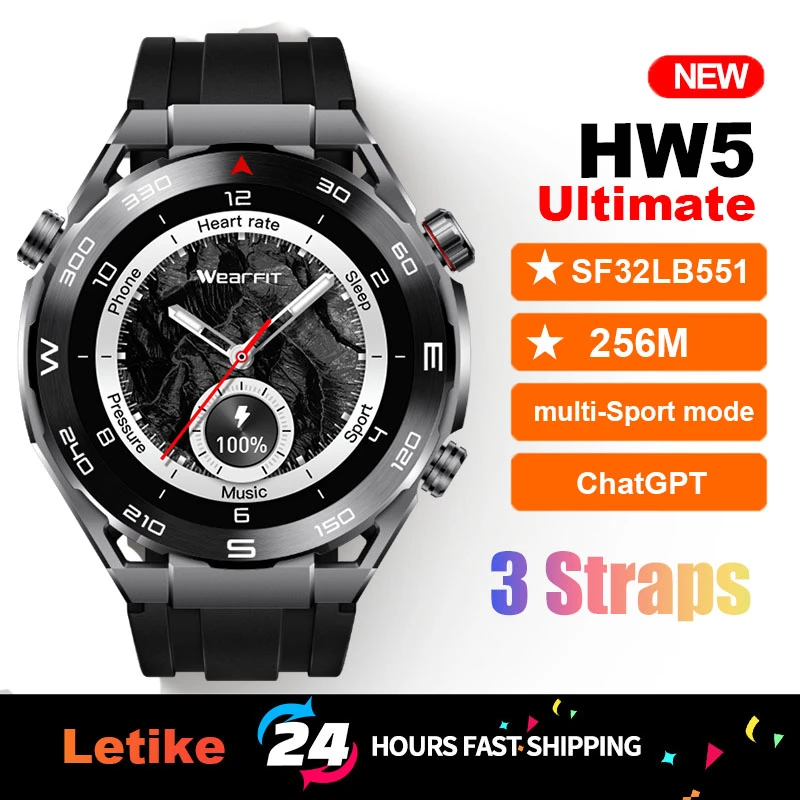 

Letike HW5 Ultimate Smart Watch Men SmartWatch NFC ChatGPT Compass Bluetooth Call 3 Watchstrap Sport Activity Fitnes PK Huawei