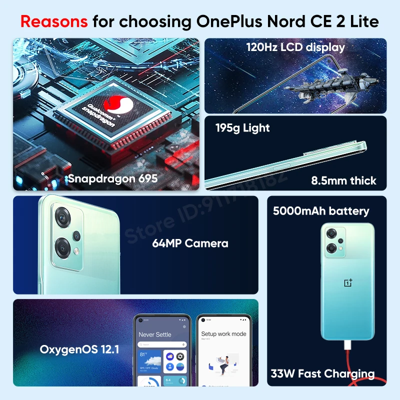 oneplus nord ce 2 lite global version snapdragon 695 5g smartphones 8gb 128gb mobile phone 33w fast charge 120hz display android free global shipping