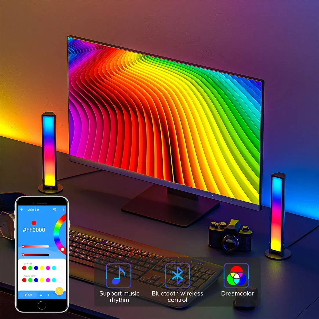 

RGB LED Strip Light Music Sound Control Pickup Light RGBIC Lamp Rhythm Ambient LED Bar for TV Computer Gaming Backlight