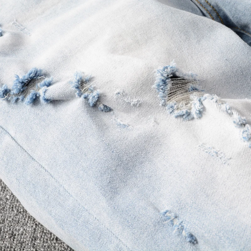 Street Fashion Men Jeans Elastic Retro Light Blue Slim Ripped Jeans Men Punk Trousers Patch Designer Brand Hip Hop Pants Hombre