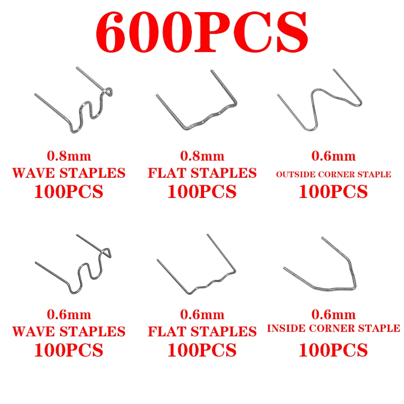 

600Pcs Hot Stapler Staples 0.8mm/0.6mm Standard Pre Cut Wave Staples For Plastic Stapler Repair Car Bumper Repair Welder Wire