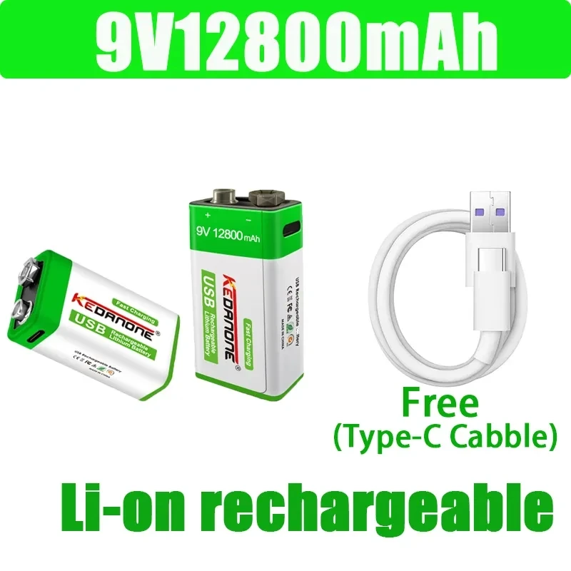 

Batería recargable de iones de litio, pila Micro USB de 9 V y 12800mAh para multímetro, micrófono, juguete, Control remoto, uso