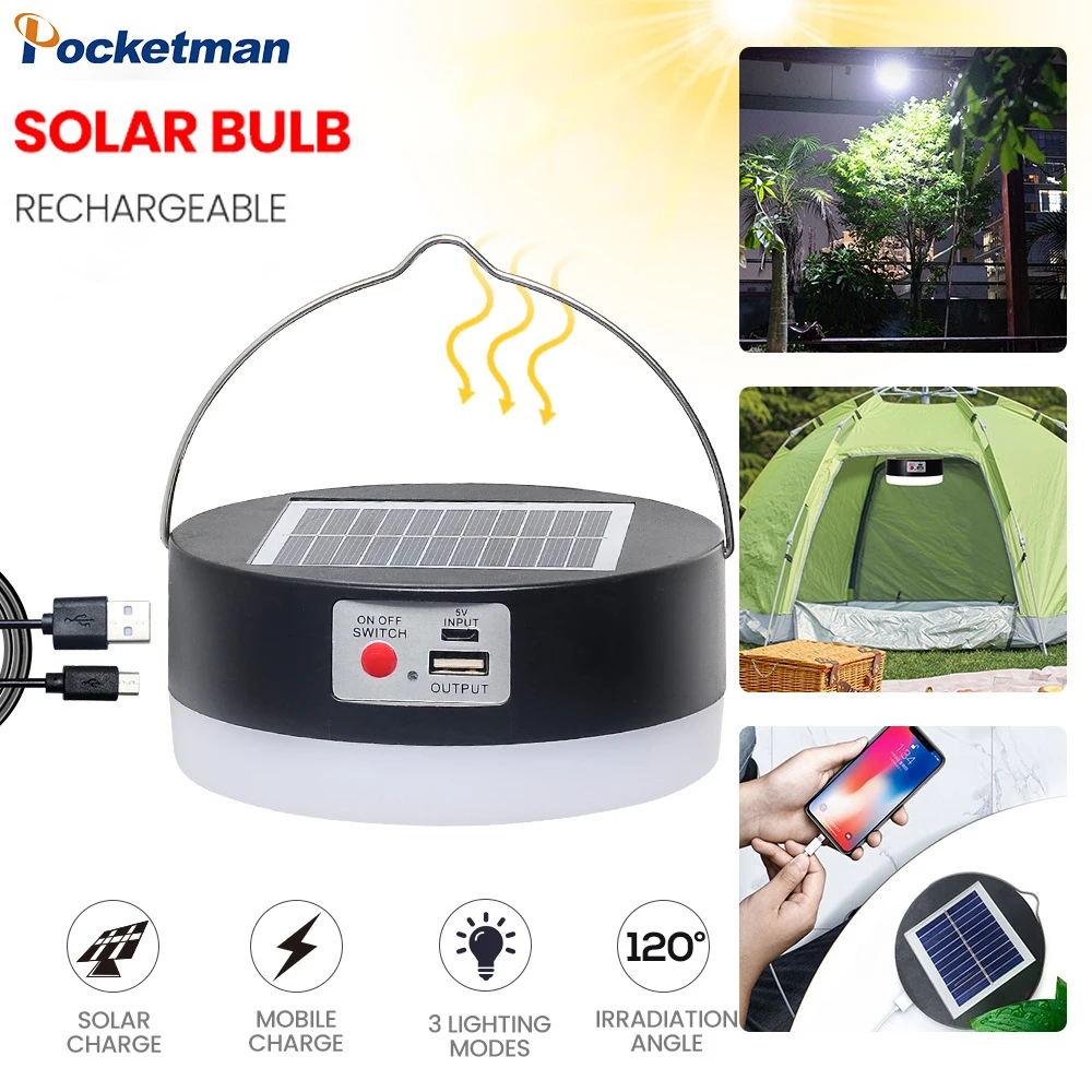 

Waterproof Solar Power Tent Lamp Built In Battery Outdoor Portable Hanging Lamp 3 Modes Ligthing Solar Panel Camping Light