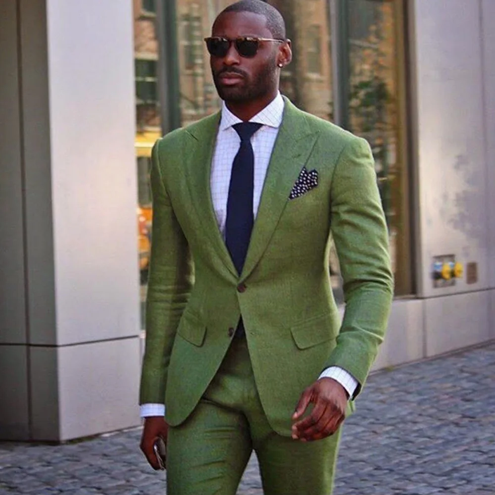 New Suit Men Slim Fit 2-piece Private Custom Luxury Groomsmen Tuxedo Two Button Blazer Sets Jacket + Pants