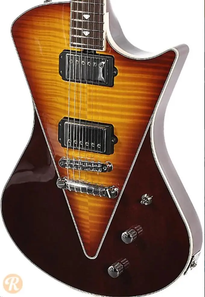 

Ernie Ball Music Man Armada Divided Sunburst 2014 Electric Guitar V-shaped bookmatched Flame Maple top, HH Humbucking Pickups