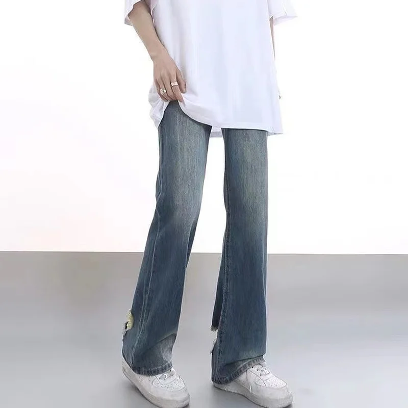 Men's Jeans Retro Washed Hole Wide Leg Straight Loose Y2k Pants Loose Jeans Jeans Men Luxury Korea Fashion Street Clothes JEANS
