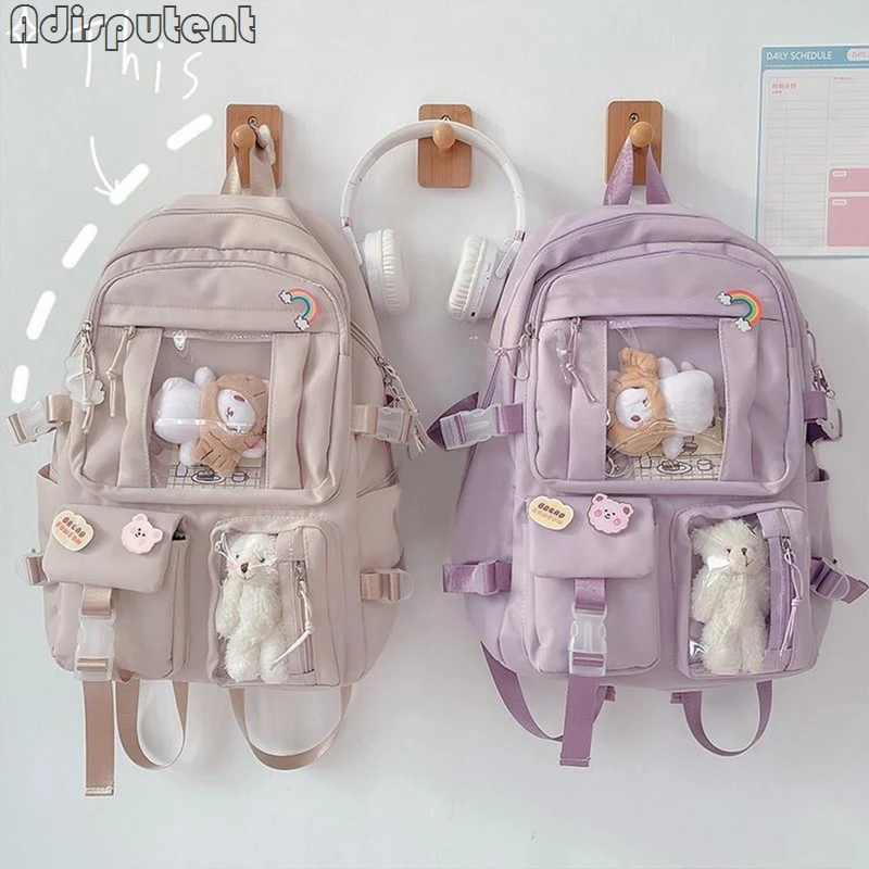 

Милые женские рюкзаки 2022, водонепроницаемый нейлоновый школьный рюкзак с несколькими карманами для студенток, женский милый ноутбук, женск...