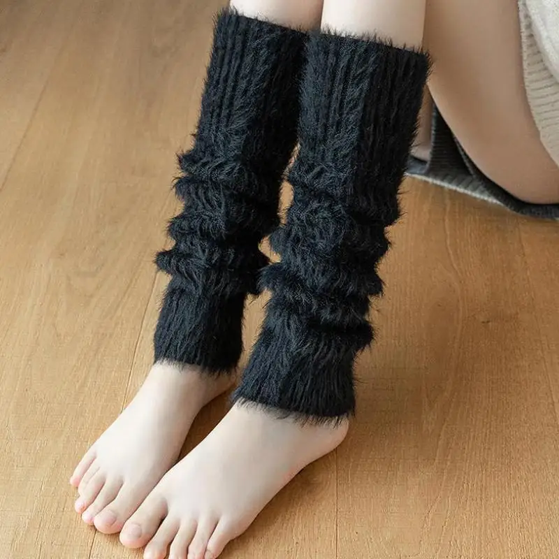 Thickened Feather Yarn Socks For Autumn And Winter With Cashmere Stack Socks Korean Women's White Knee Socks Warm Leg Socks Boot