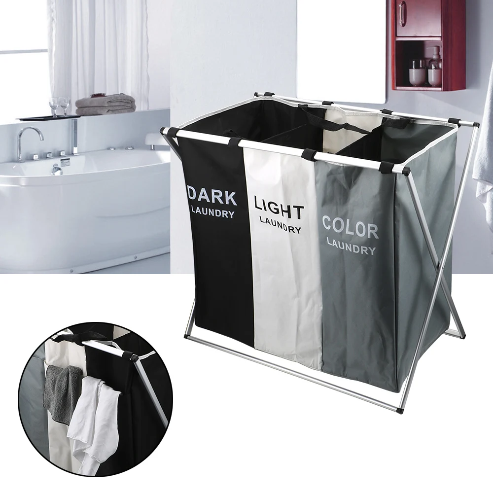 

Large Collapsible Two/Three Grid Sorter Laundry Basket X-Shape Foldable Home Laundry Hamper Dirty Laundry Basket Organizer