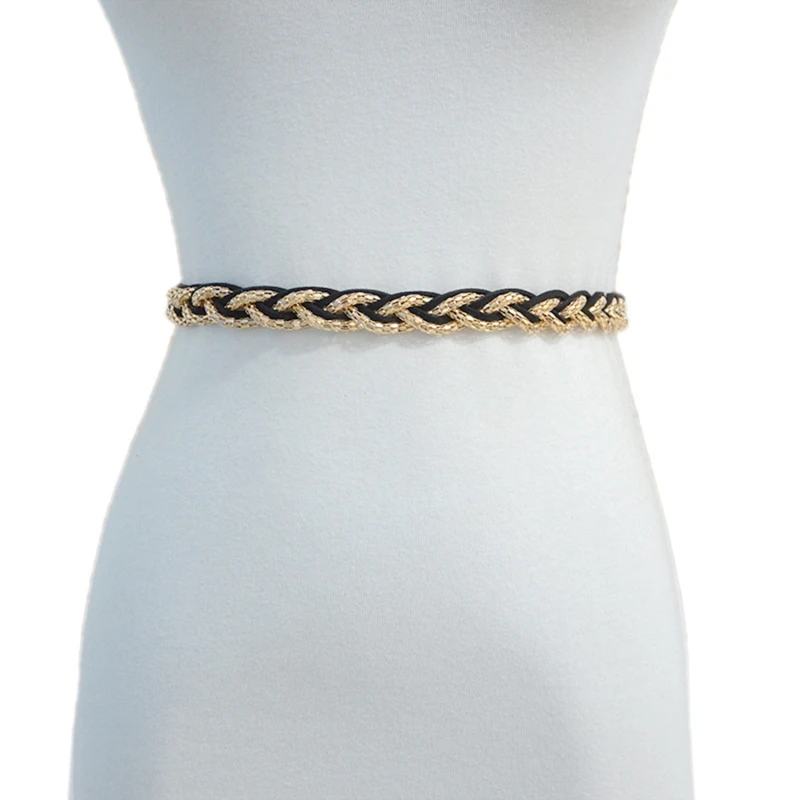 

New Summer Ladies Fashion Sweet Metal Chain Braided Thin Waist Chain Dress Decoration Belts For Women Luxury Designer Brand