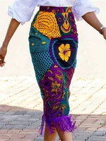 women summer print skirt vintage floral african fashion high waist tassel classy modest elegant retro jupes falads drop shipping