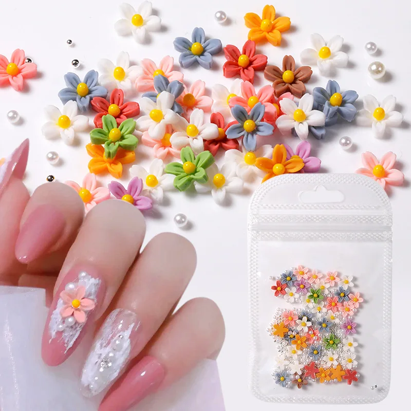 

3D Acrylic Flower For Nails Resin Charms Nail Decorations Mixed Rhinestones Kawaii Accessories Manicure Art Rhinestones Supplies