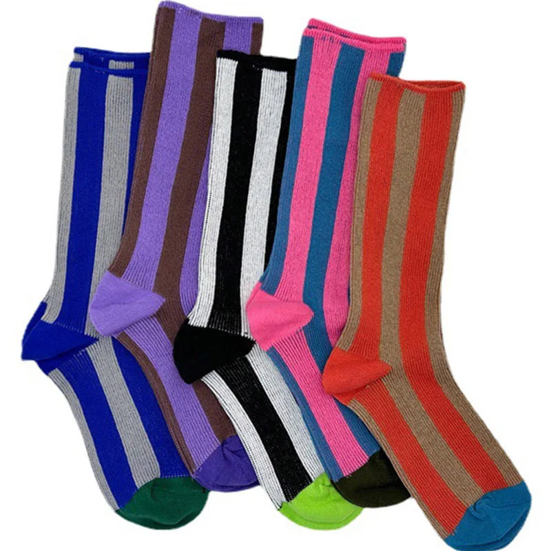 

Black Striped Socks Short Women Winter Cotton Casual Fashion Stripe Sock Solid Color Breathable Blend Elastic Warm Wear Girl Sox