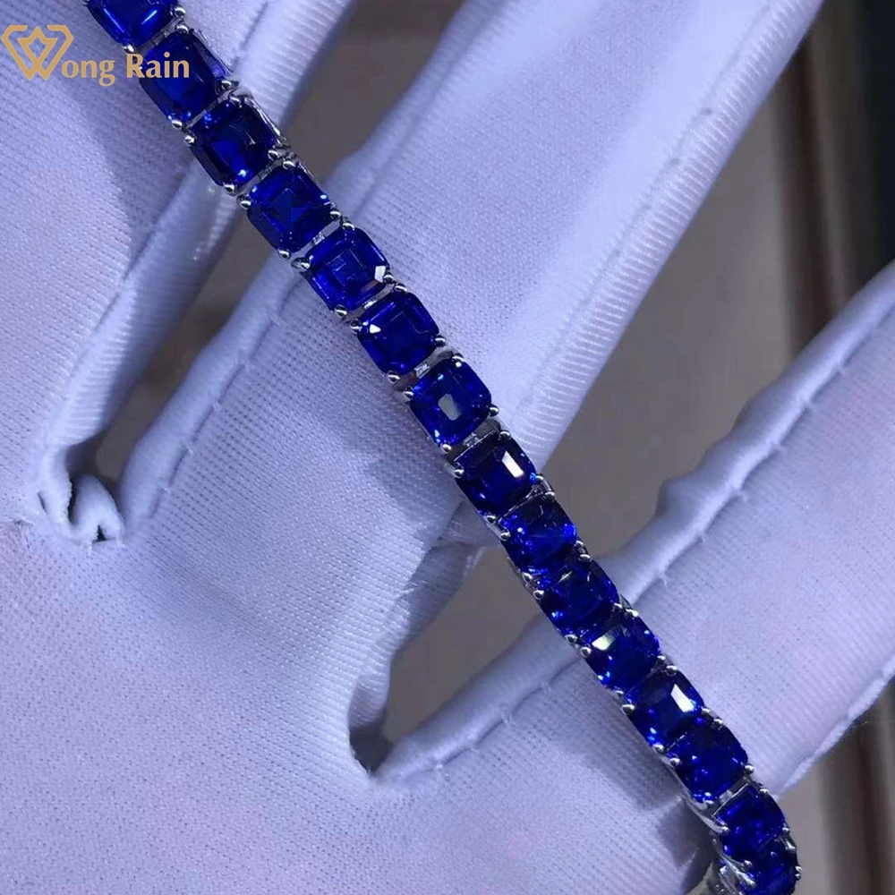 

Wong Rain Классический 100% Стерлинговое Серебро 925 пробы VVS 3EX Asscher Cut Sapphire Gemstone вечерние браслеты ювелирные украшения оптовая продажа