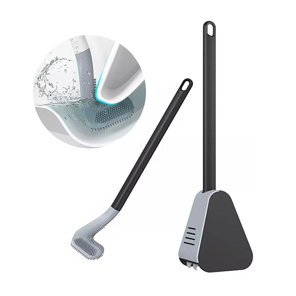 

New Golf Silicone Toilet Brushes With Holder Set Long Handled Toilet Cleaning Brush Black Modern Hygienic Bathroom Accessories