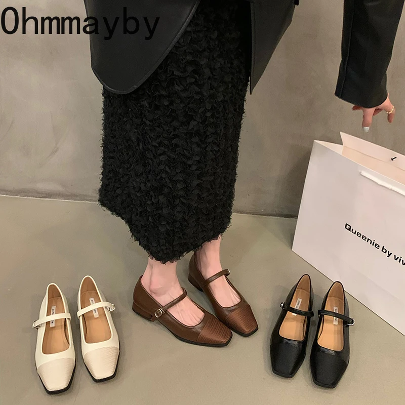 

Женские офисные туфли-лодочки, элегантные туфли на низком каблуке с квадратным носком и пряжкой, осень 2023