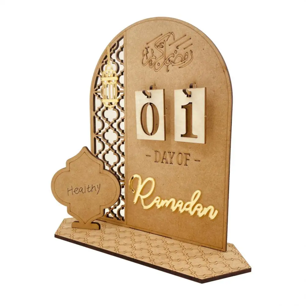 

2023 деревянный календарь Рамадан обратный отсчет ИД Мубарак орнамент для дома Мусульманский Исламский фестиваль аксессуары