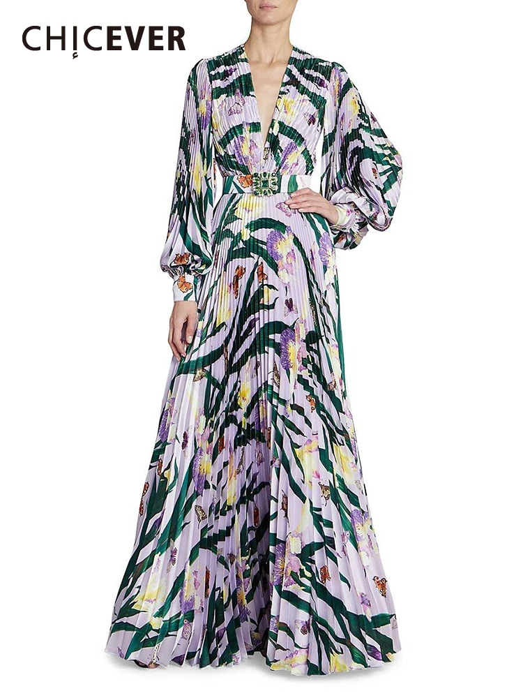 

Женское плиссированное платье CHICEVER, винтажное плиссированное платье с v-образным вырезом и длинным рукавом, с высокой талией, осень